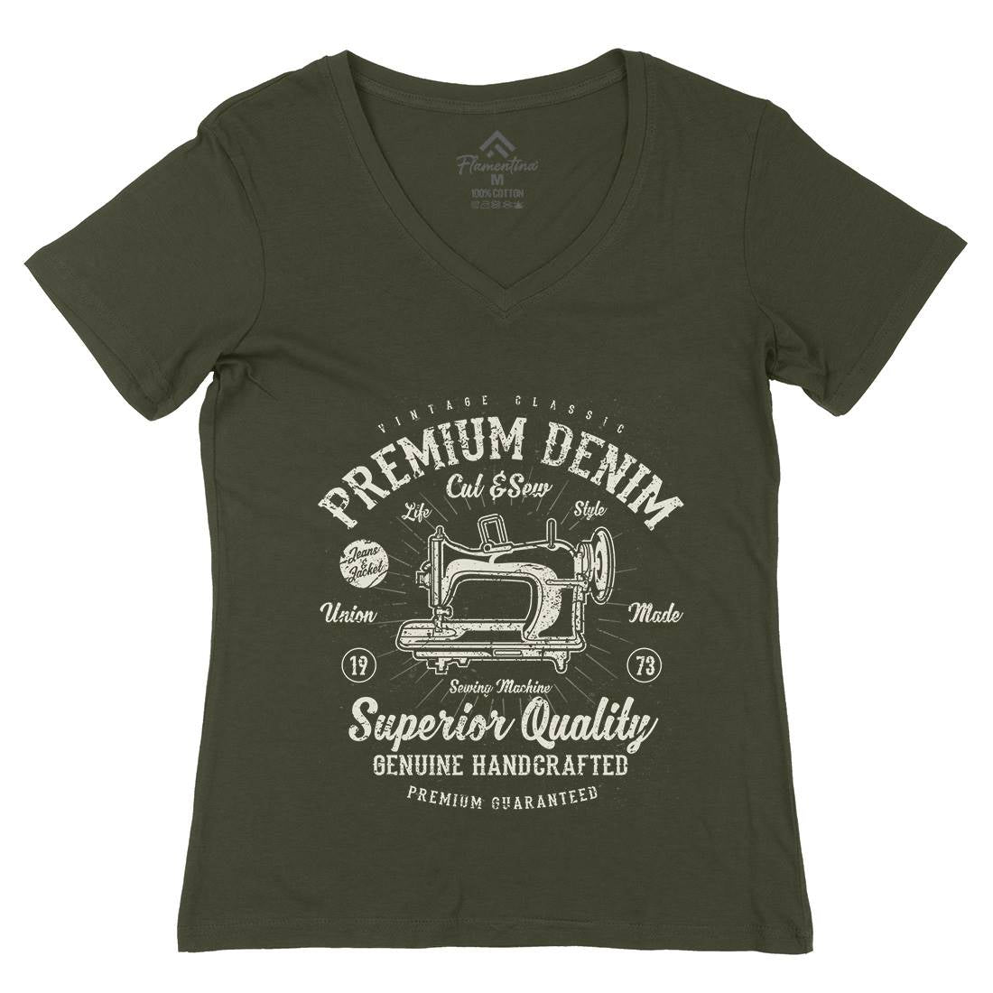 Premium Sewing Machine Womens Organic V-Neck T-Shirt Work A111