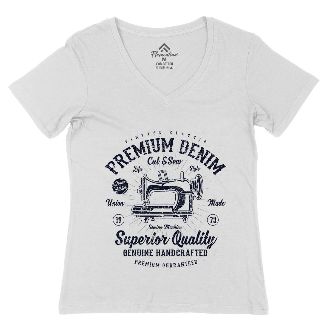 Premium Sewing Machine Womens Organic V-Neck T-Shirt Work A111