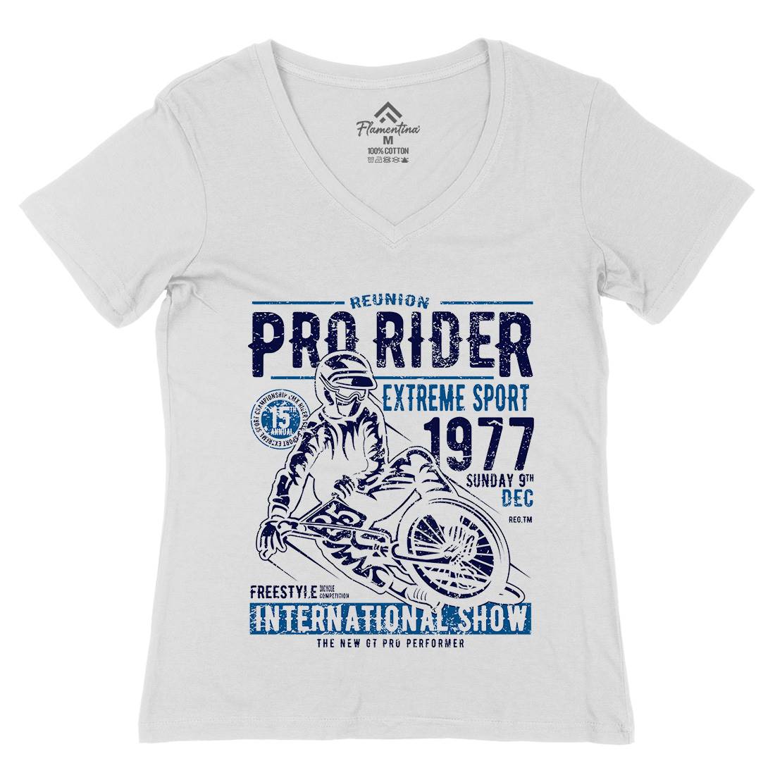 Pro Rider Womens Organic V-Neck T-Shirt Bikes A112