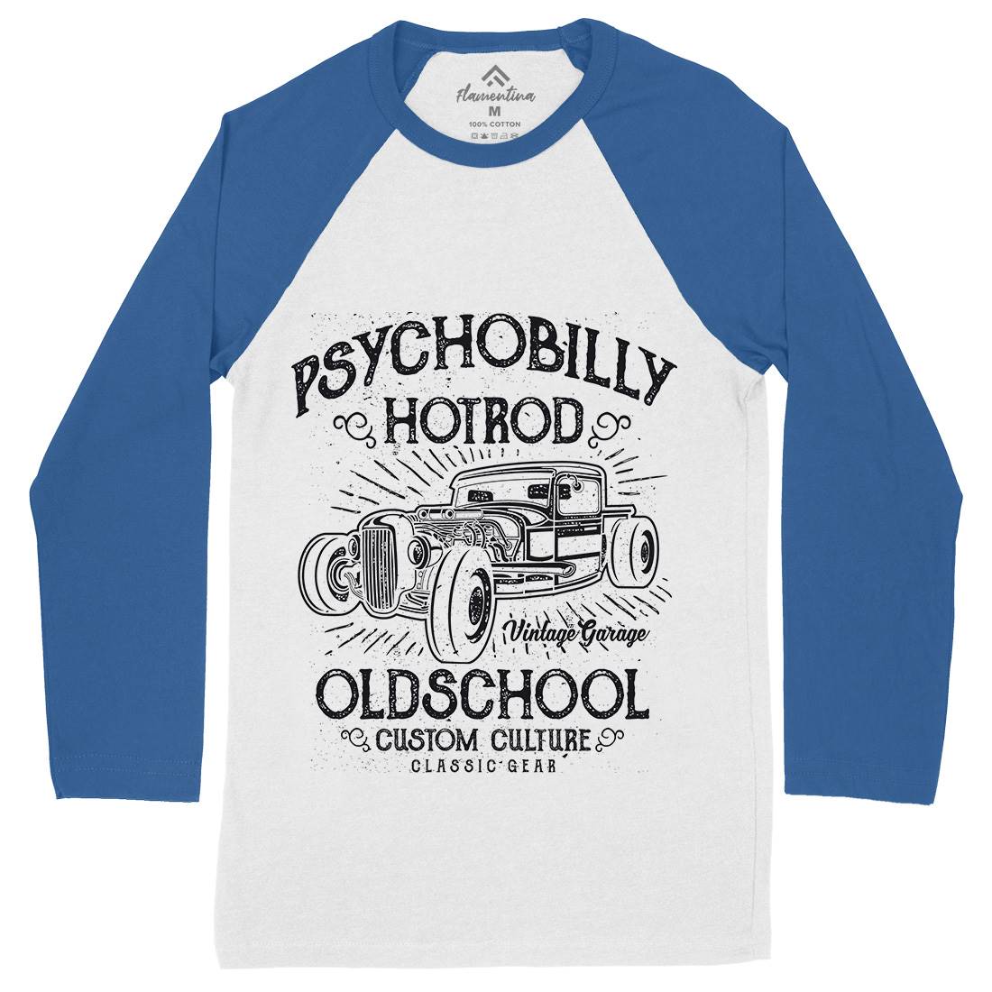 Psychobilly Hotrod Mens Long Sleeve Baseball T-Shirt Cars A113