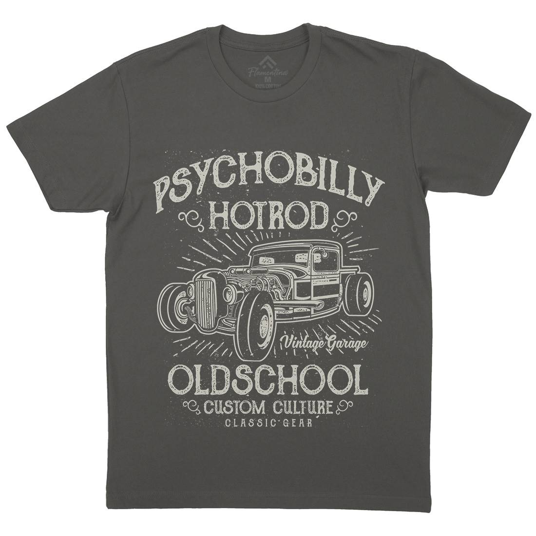 Psychobilly Hotrod Mens Organic Crew Neck T-Shirt Cars A113