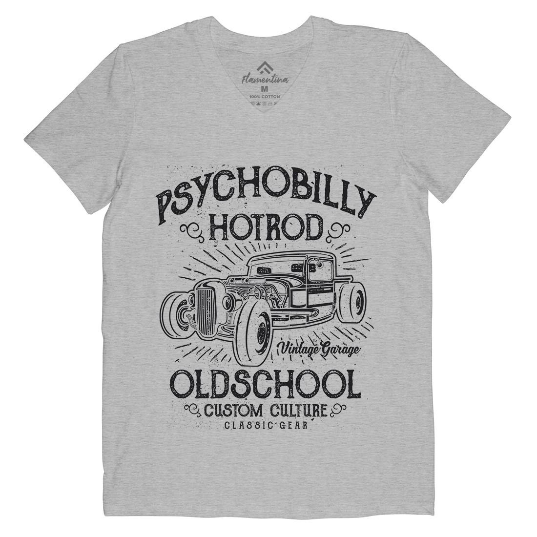 Psychobilly Hotrod Mens V-Neck T-Shirt Cars A113