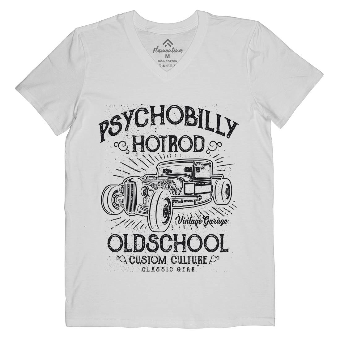Psychobilly Hotrod Mens V-Neck T-Shirt Cars A113