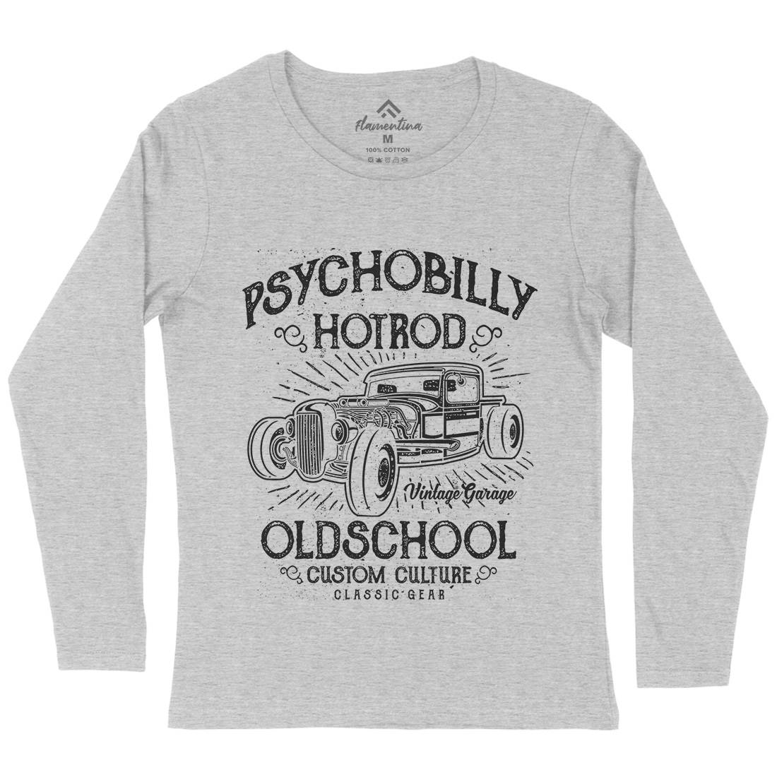 Psychobilly Hotrod Womens Long Sleeve T-Shirt Cars A113