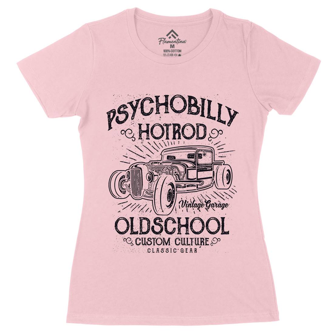 Psychobilly Hotrod Womens Organic Crew Neck T-Shirt Cars A113