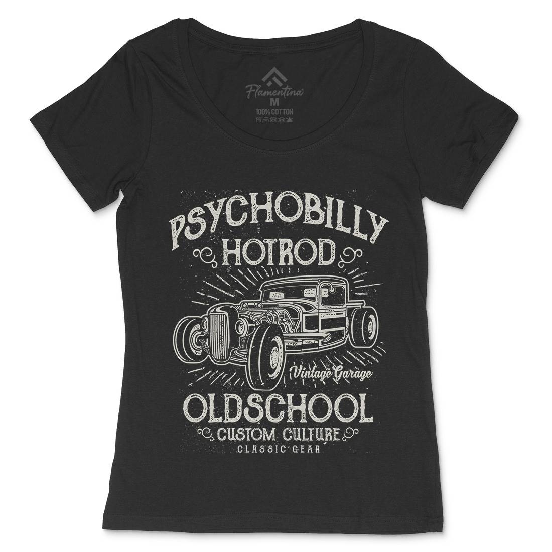 Psychobilly Hotrod Womens Scoop Neck T-Shirt Cars A113