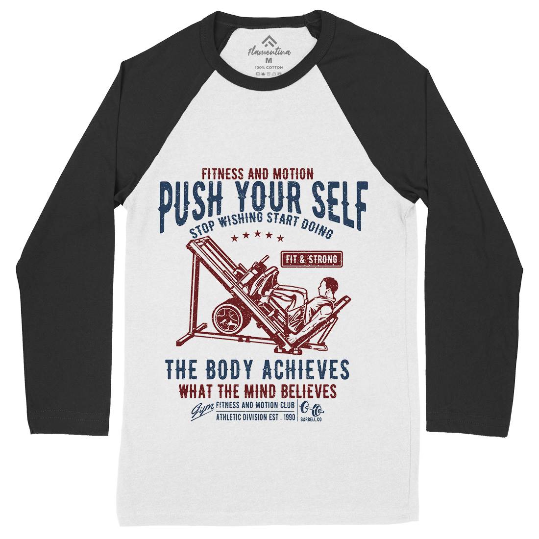 Push Yourself Mens Long Sleeve Baseball T-Shirt Gym A114