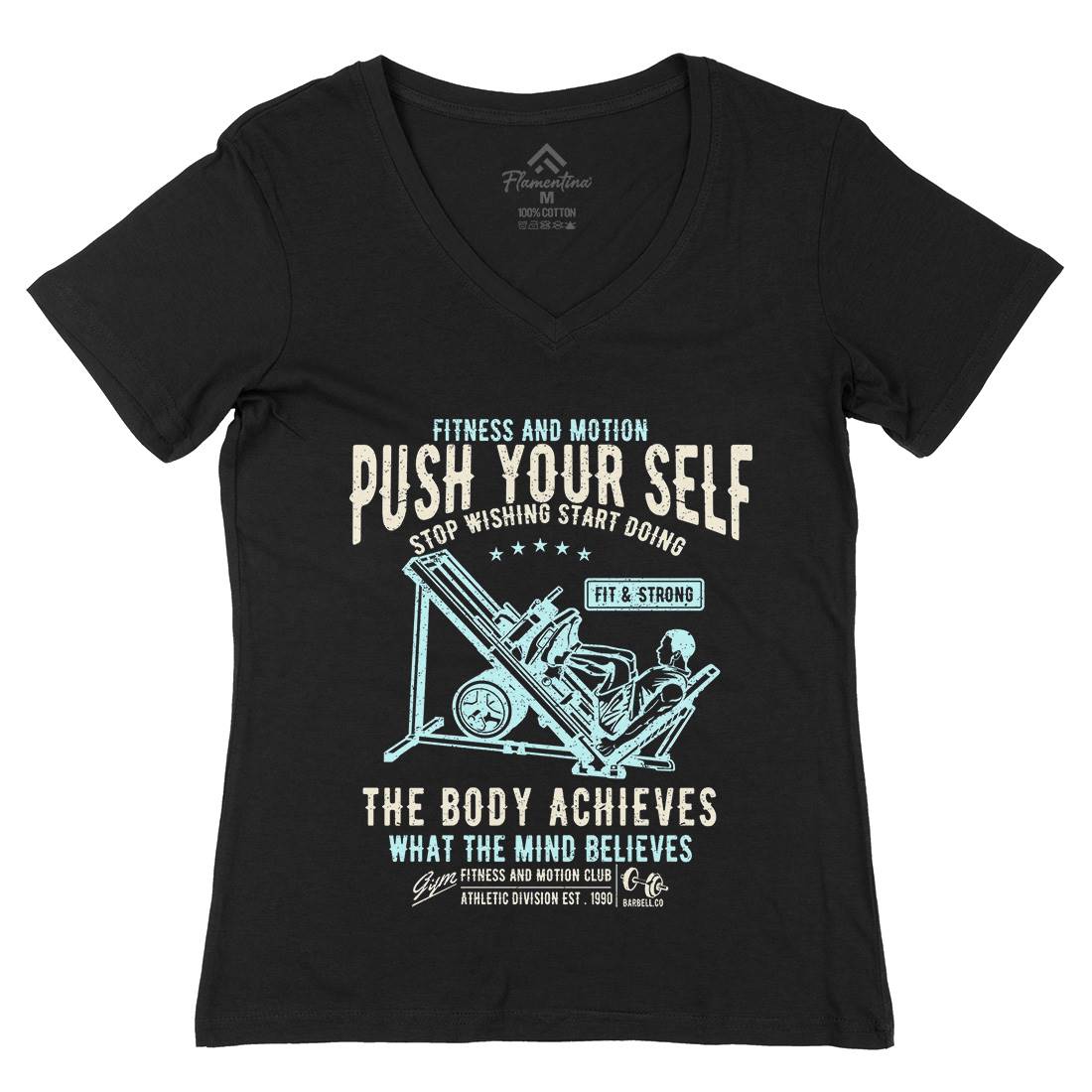 Push Yourself Womens Organic V-Neck T-Shirt Gym A114