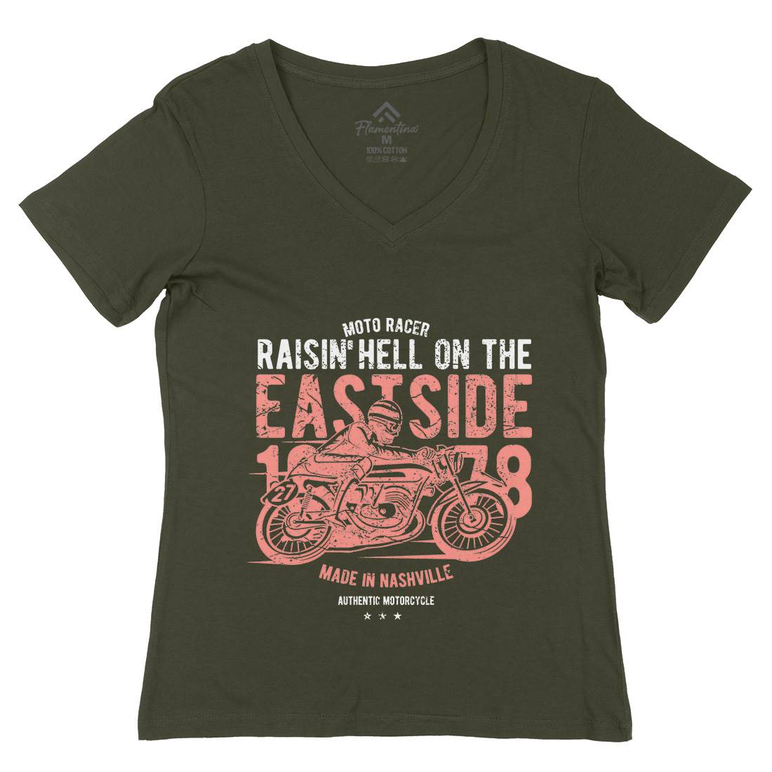 Raisin&#39; Hell Womens Organic V-Neck T-Shirt Motorcycles A115