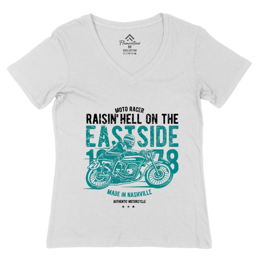 Raisin&#39; Hell Womens Organic V-Neck T-Shirt Motorcycles A115