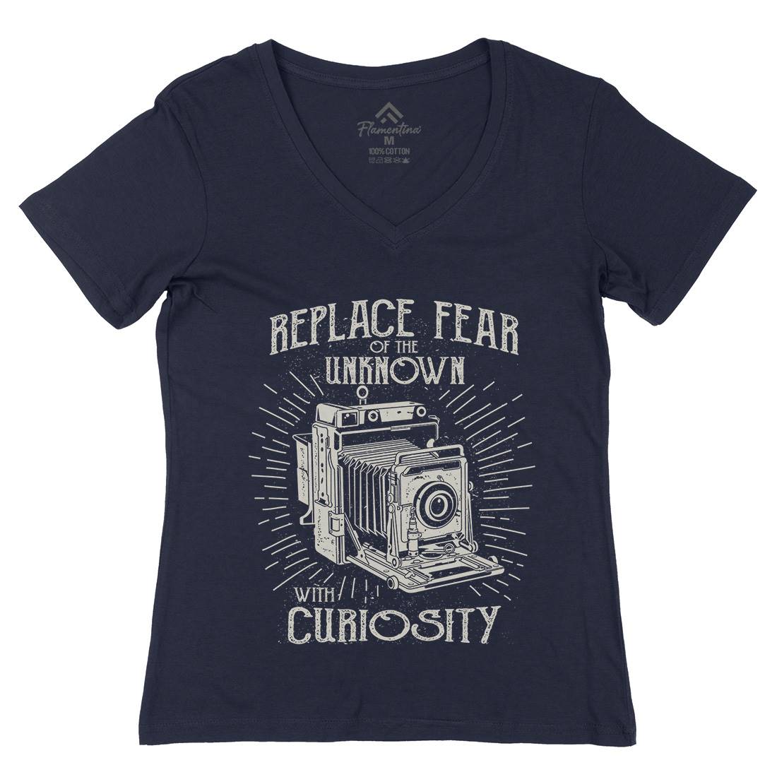Replace Fear Womens Organic V-Neck T-Shirt Media A116
