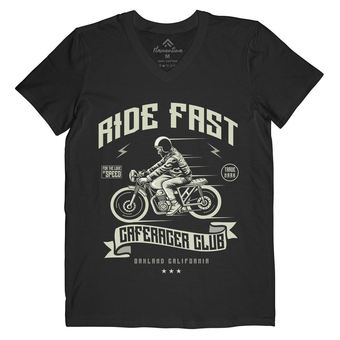 Ride Fast Mens Organic V-Neck T-Shirt Motorcycles A117