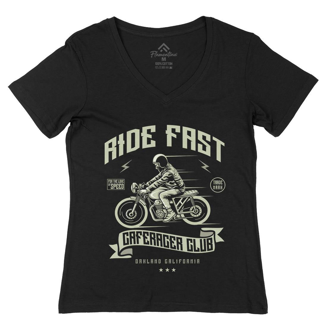 Ride Fast Womens Organic V-Neck T-Shirt Motorcycles A117
