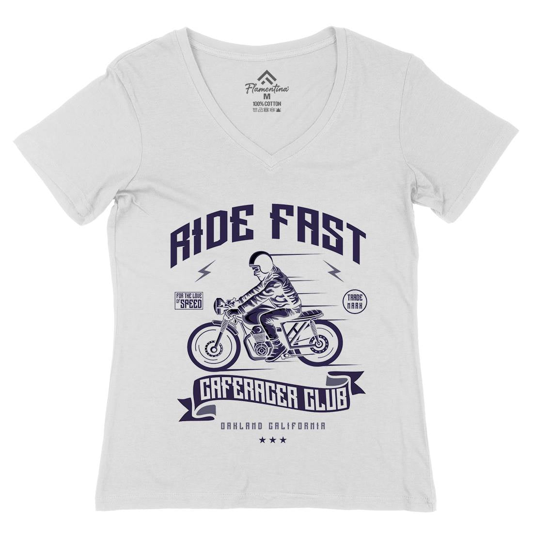 Ride Fast Womens Organic V-Neck T-Shirt Motorcycles A117