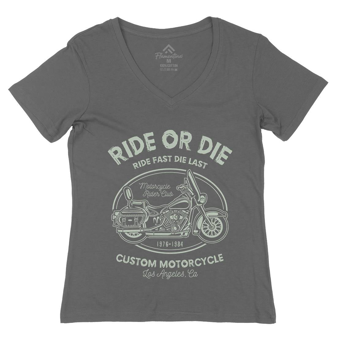 Ride Or Die Womens Organic V-Neck T-Shirt Motorcycles A118