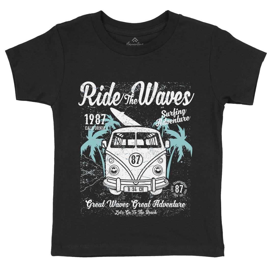 Ride The Waves Kids Crew Neck T-Shirt Surf A119