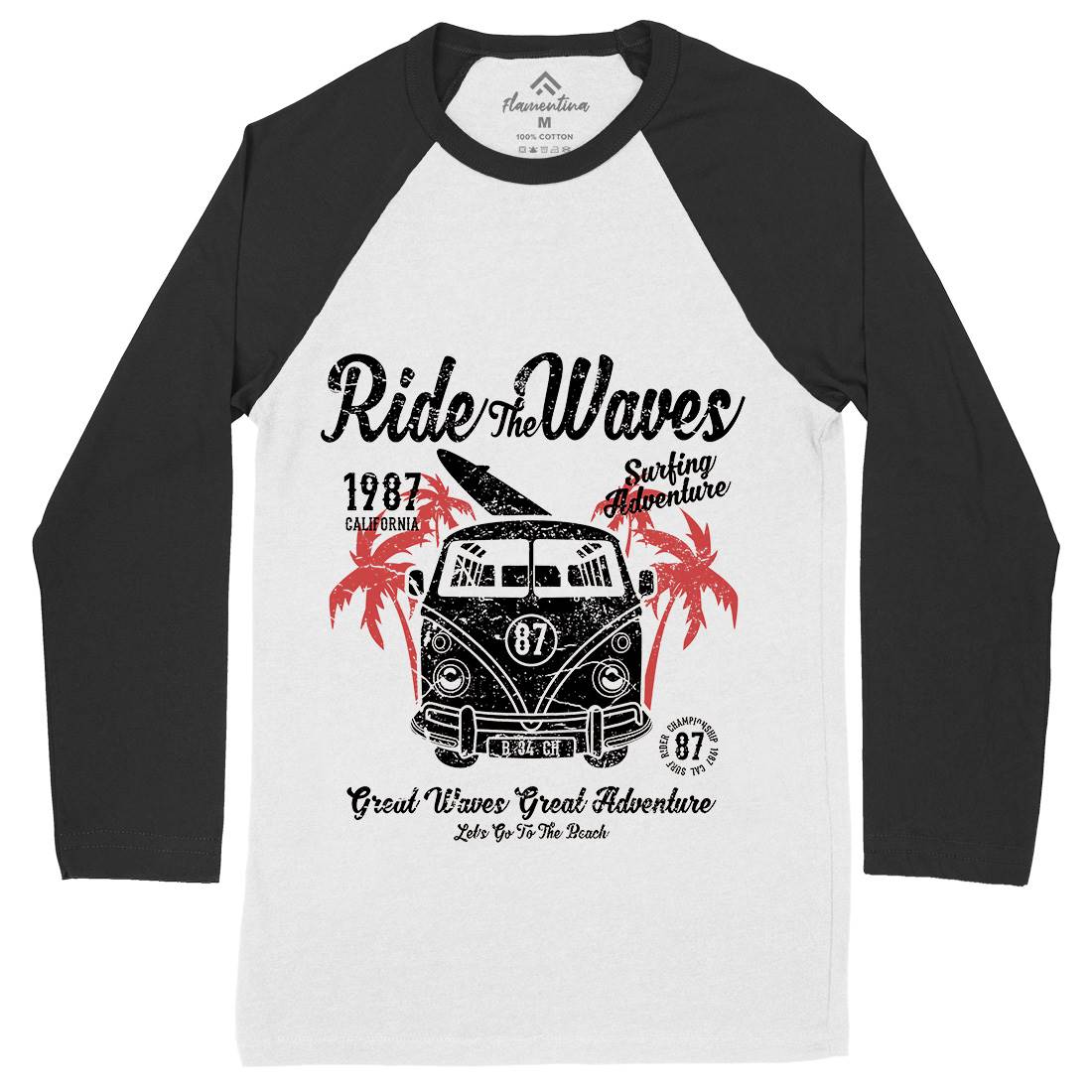 Ride The Waves Mens Long Sleeve Baseball T-Shirt Surf A119
