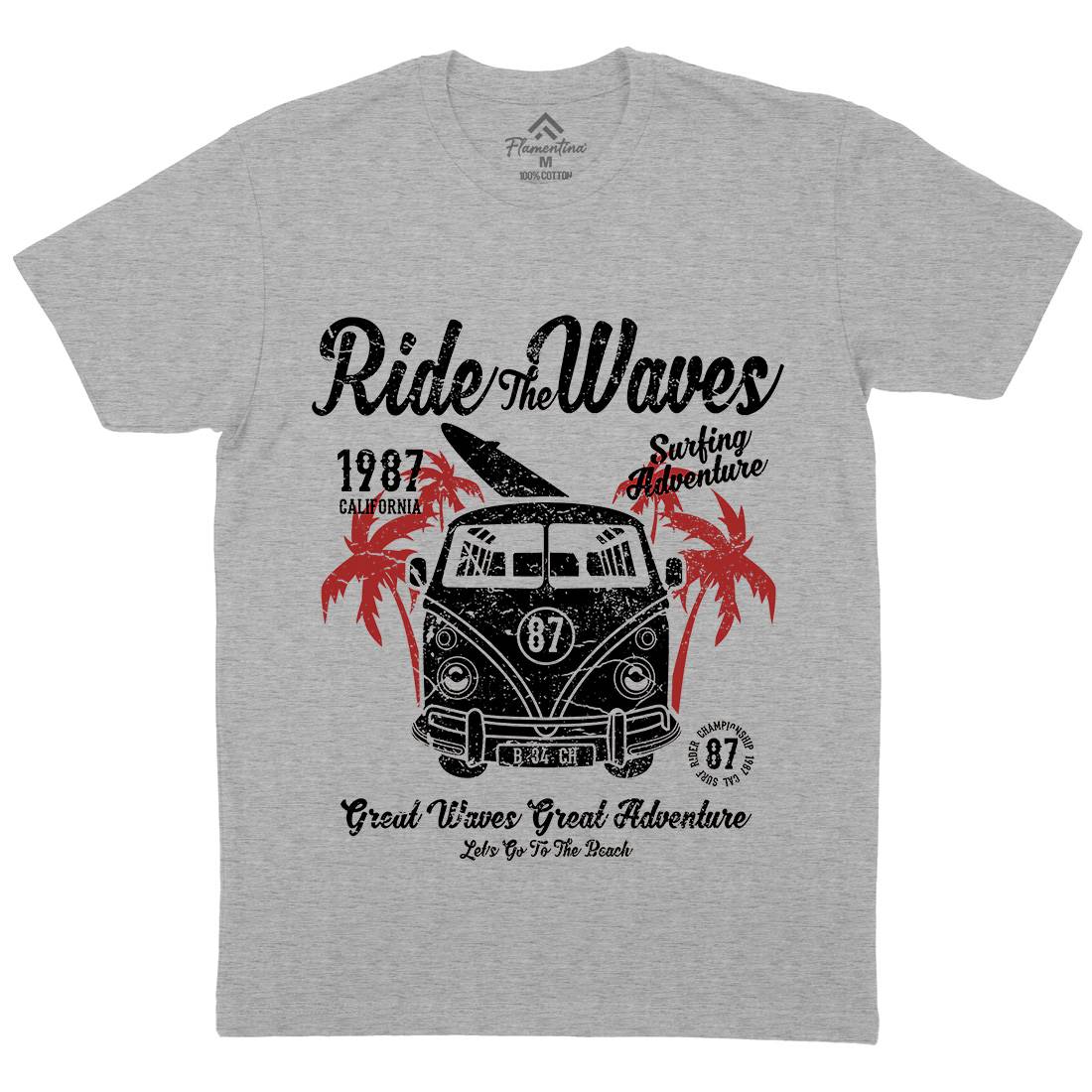 Ride The Waves Mens Organic Crew Neck T-Shirt Surf A119