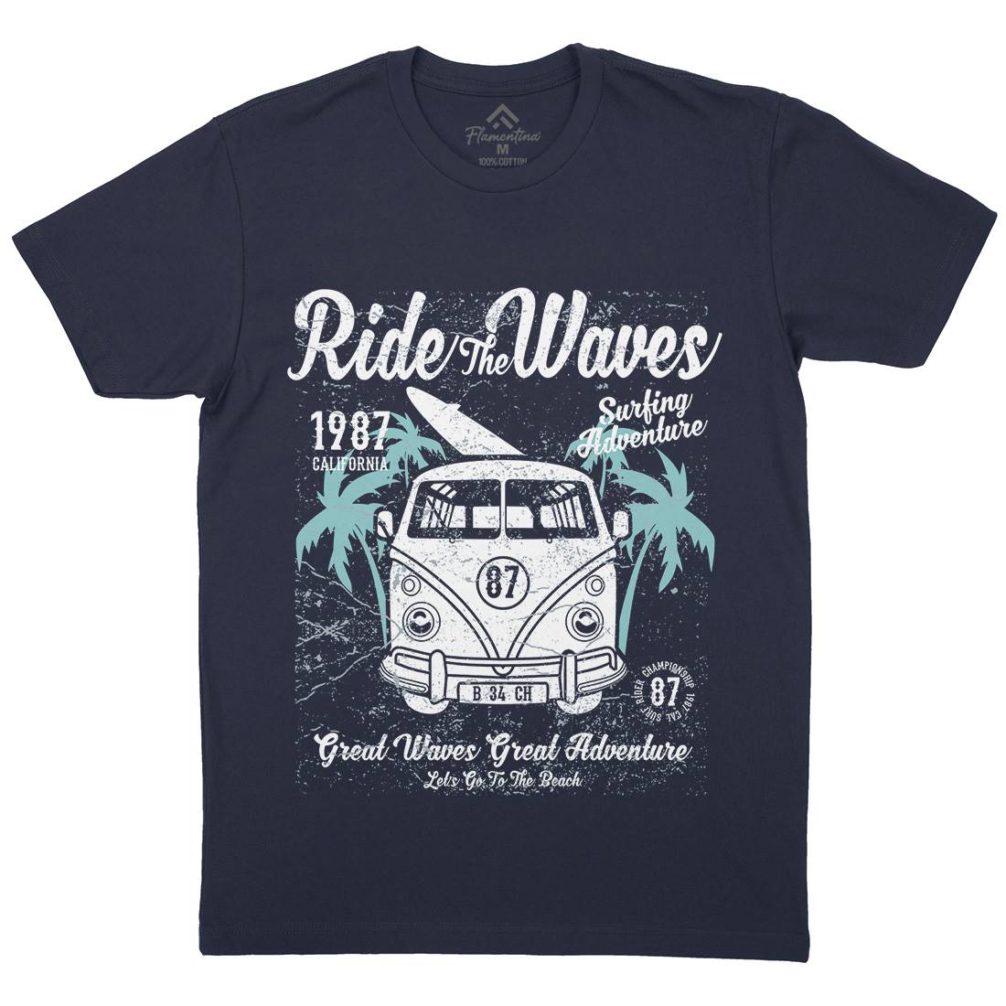 Ride The Waves Mens Organic Crew Neck T-Shirt Surf A119