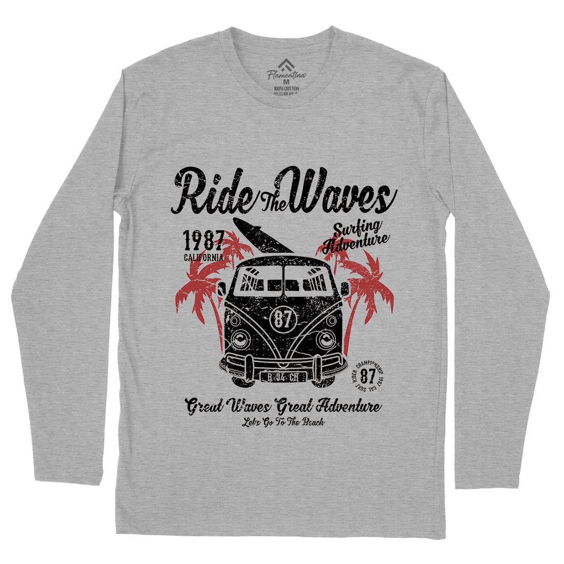Ride The Waves Mens Long Sleeve T-Shirt Surf A119