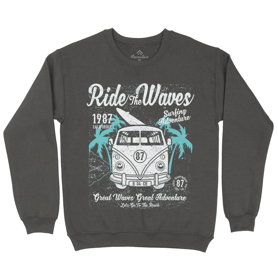 Ride The Waves Mens Crew Neck Sweatshirt Surf A119