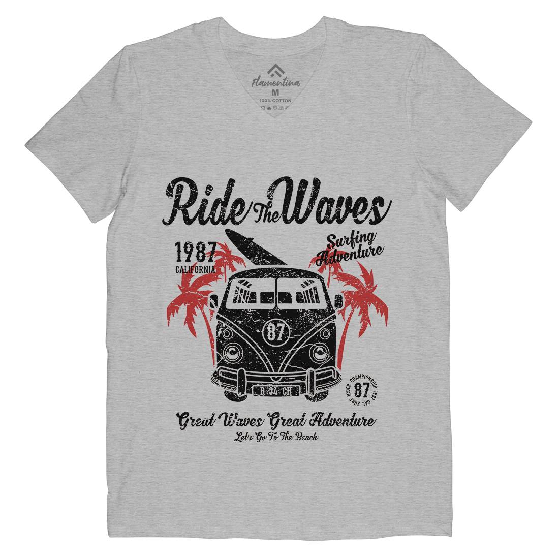 Ride The Waves Mens V-Neck T-Shirt Surf A119