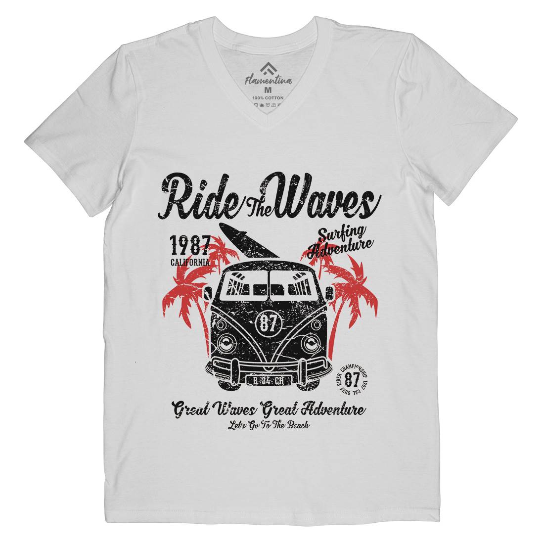 Ride The Waves Mens Organic V-Neck T-Shirt Surf A119
