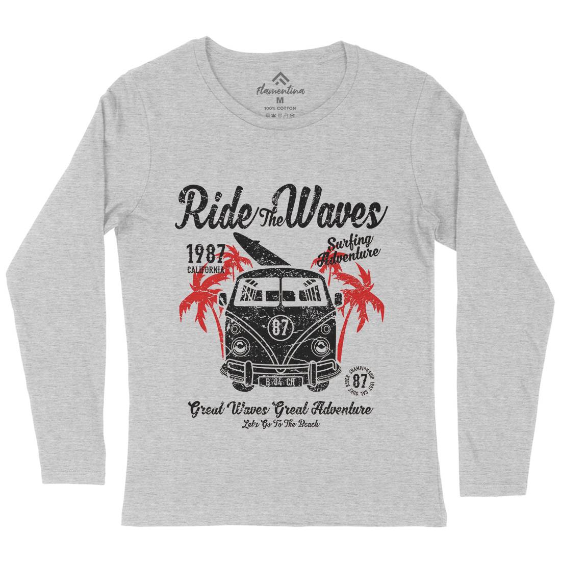 Ride The Waves Womens Long Sleeve T-Shirt Surf A119
