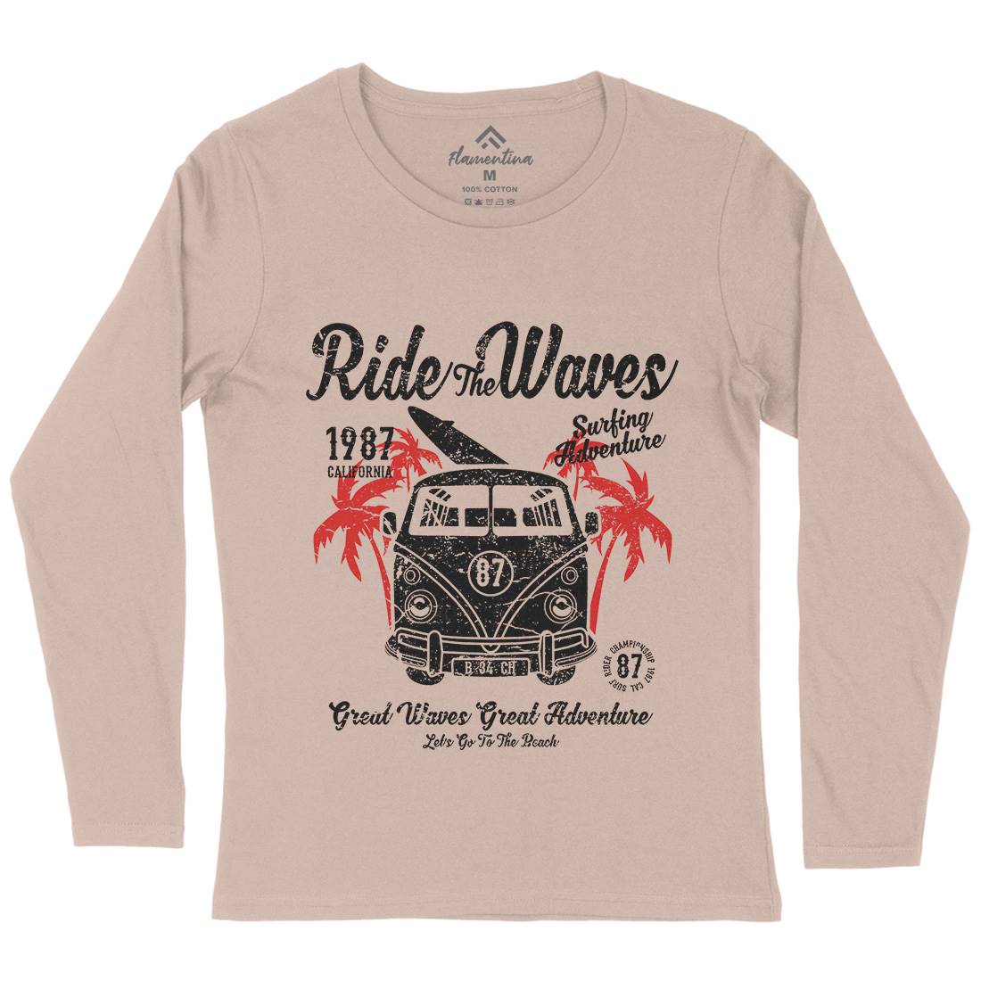 Ride The Waves Womens Long Sleeve T-Shirt Surf A119