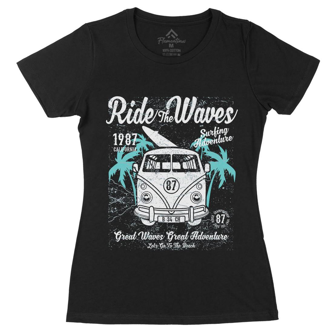 Ride The Waves Womens Organic Crew Neck T-Shirt Surf A119