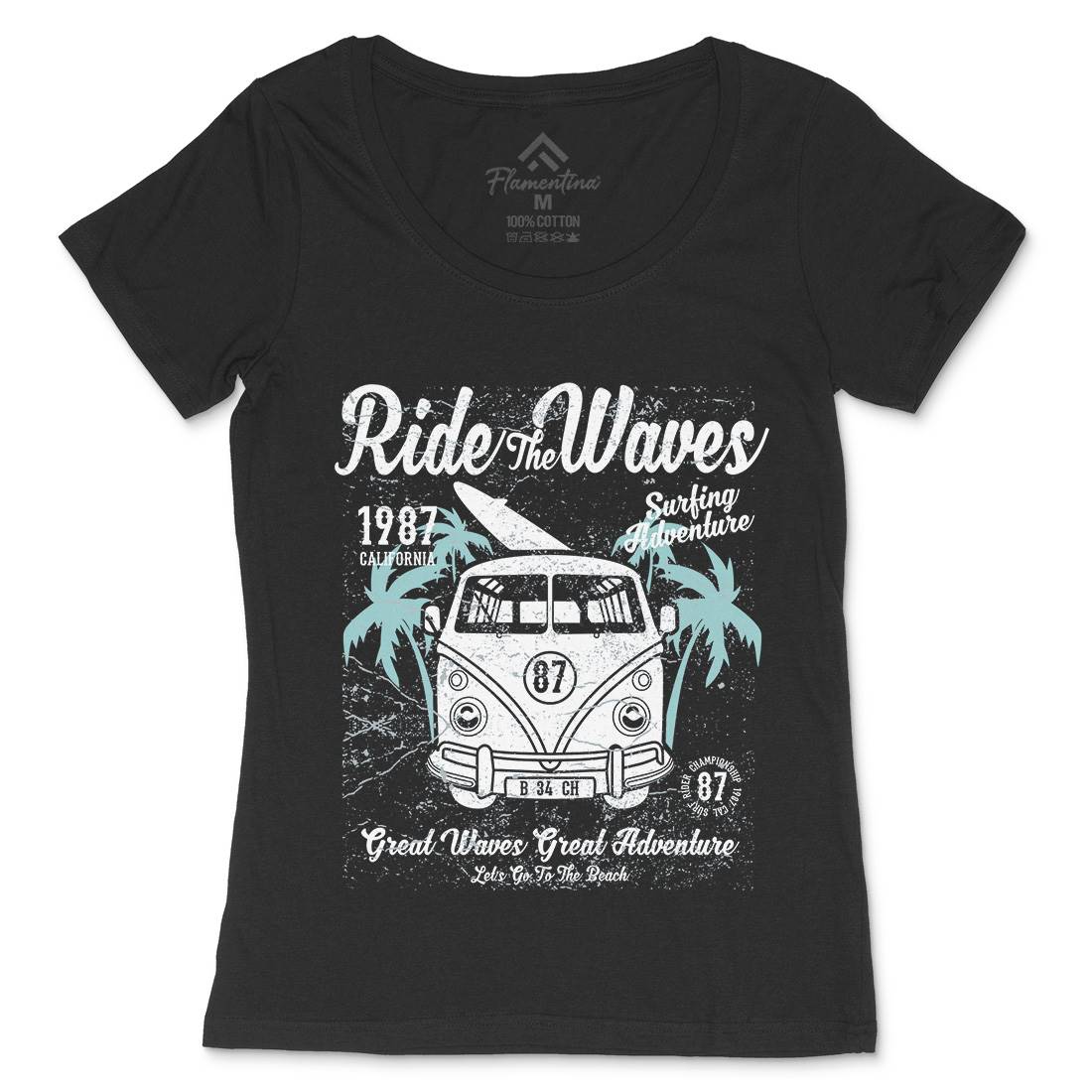 Ride The Waves Womens Scoop Neck T-Shirt Surf A119