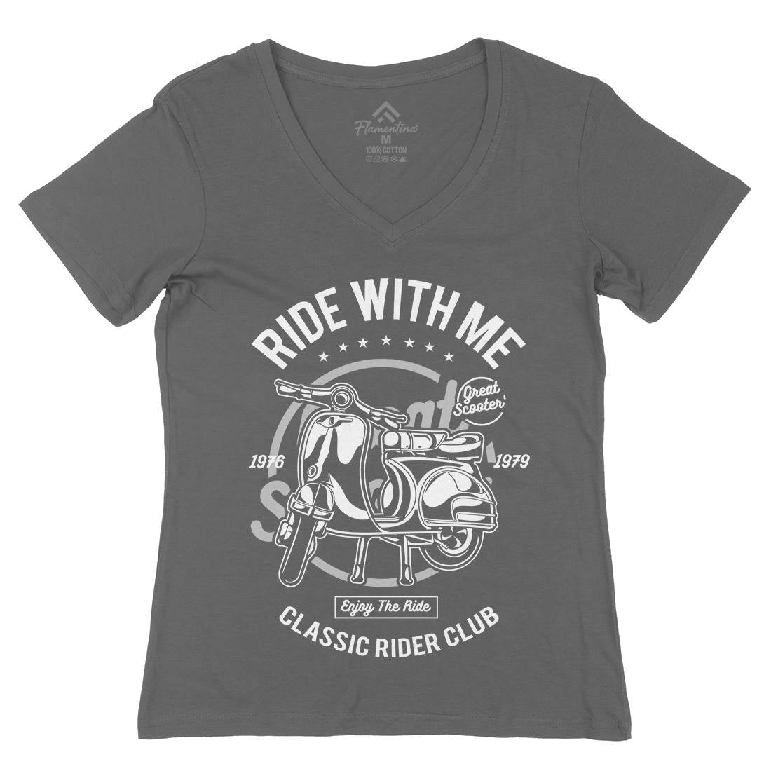 Ride With Me Womens Organic V-Neck T-Shirt Motorcycles A120