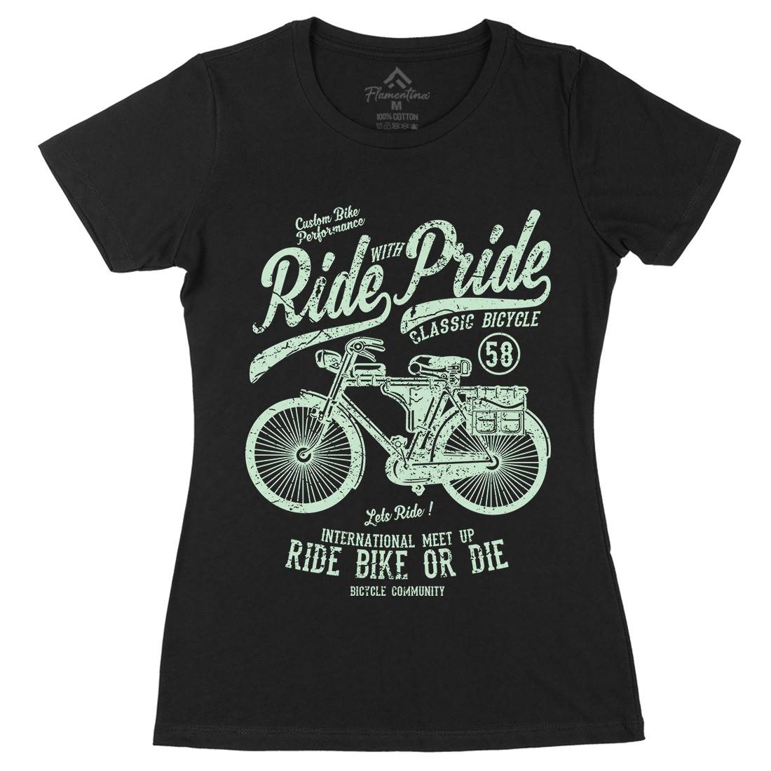 Ride With Pride Womens Organic Crew Neck T-Shirt Bikes A121