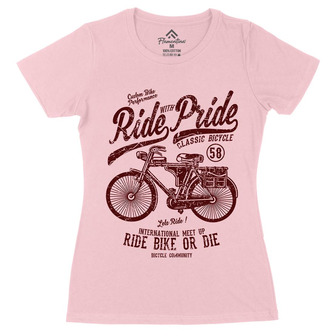 Ride With Pride Womens Organic Crew Neck T-Shirt Bikes A121