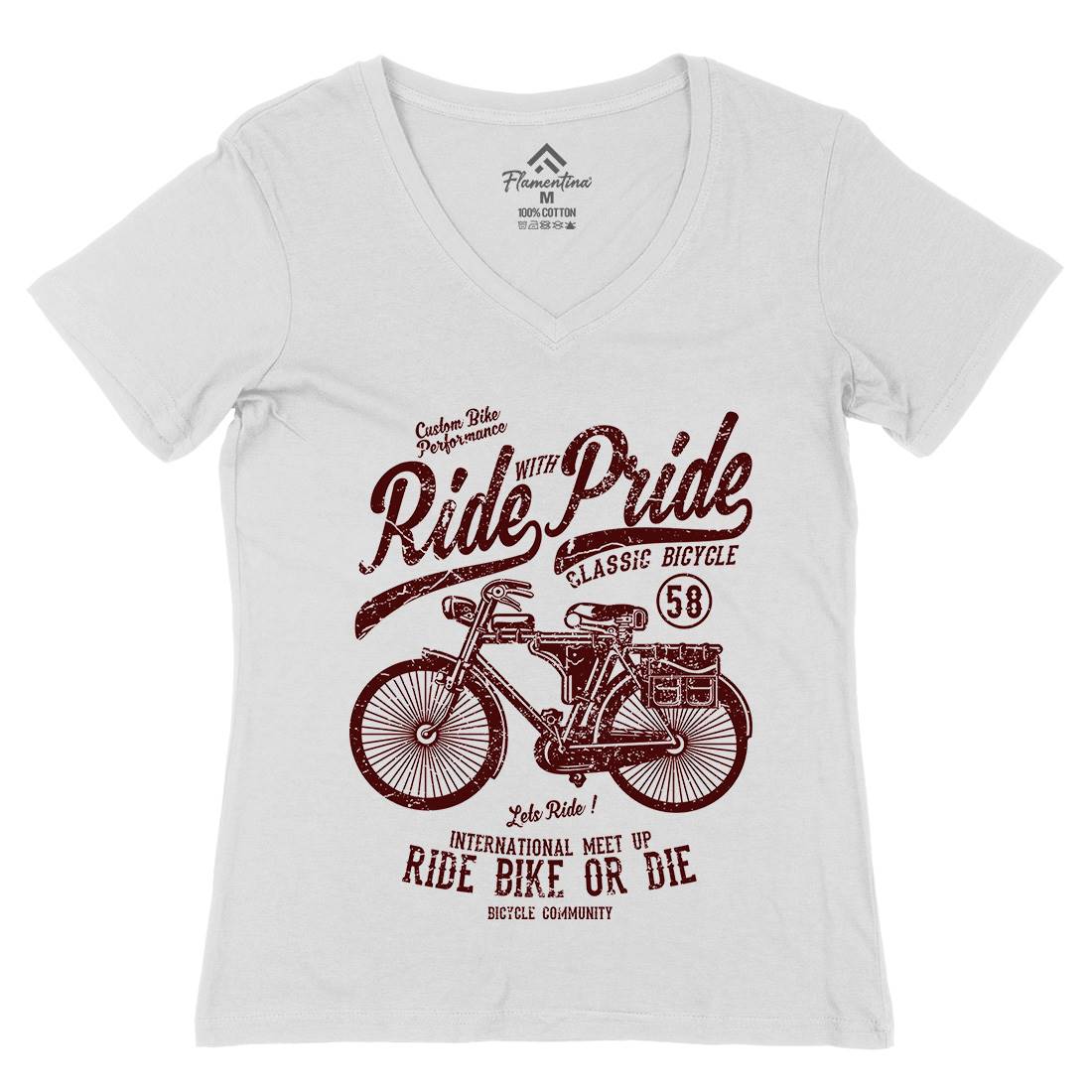 Ride With Pride Womens Organic V-Neck T-Shirt Bikes A121