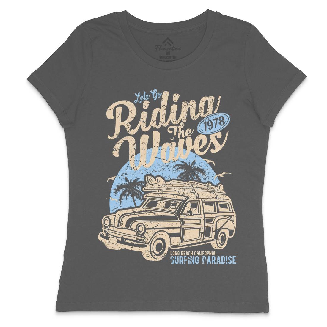 Riding The Waves Womens Crew Neck T-Shirt Surf A122