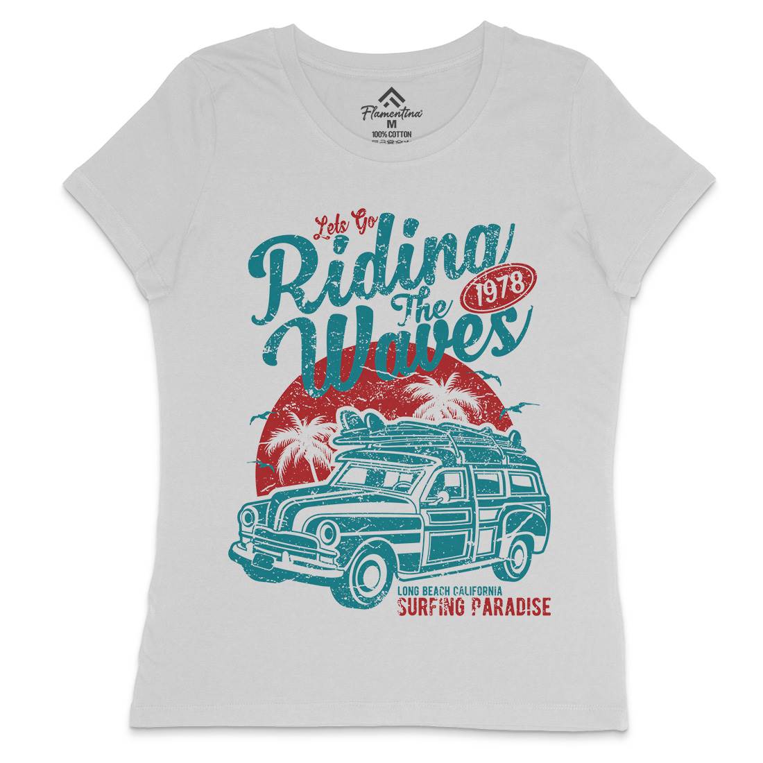 Riding The Waves Womens Crew Neck T-Shirt Surf A122