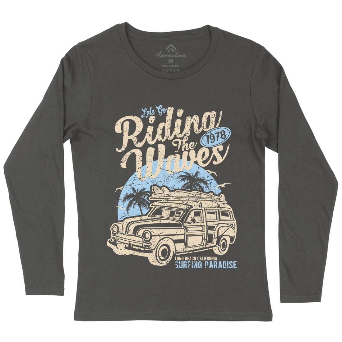 Riding The Waves Womens Long Sleeve T-Shirt Surf A122