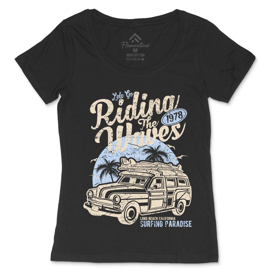 Riding The Waves Womens Scoop Neck T-Shirt Surf A122