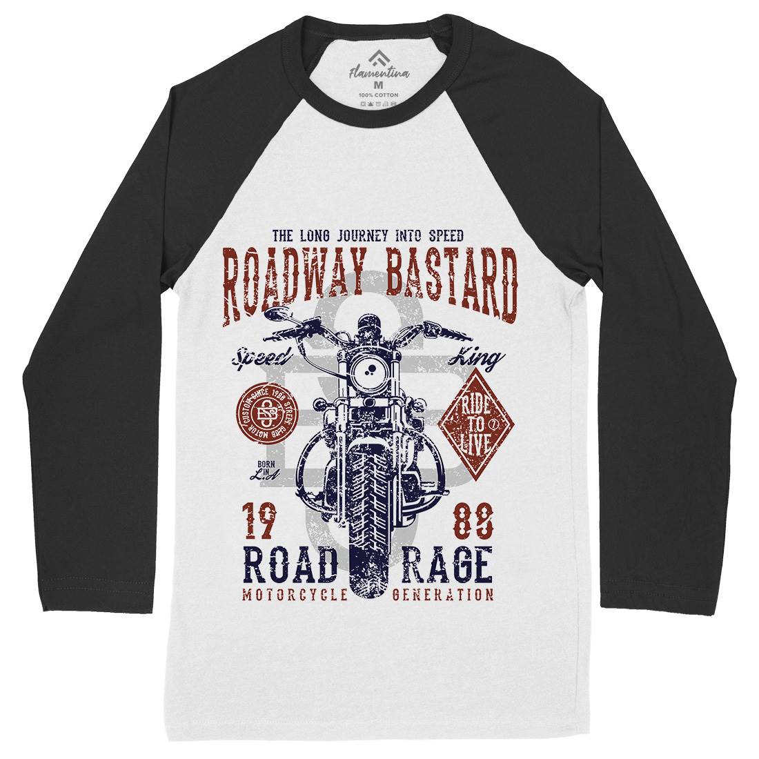 Roadway Bastard Mens Long Sleeve Baseball T-Shirt Motorcycles A123