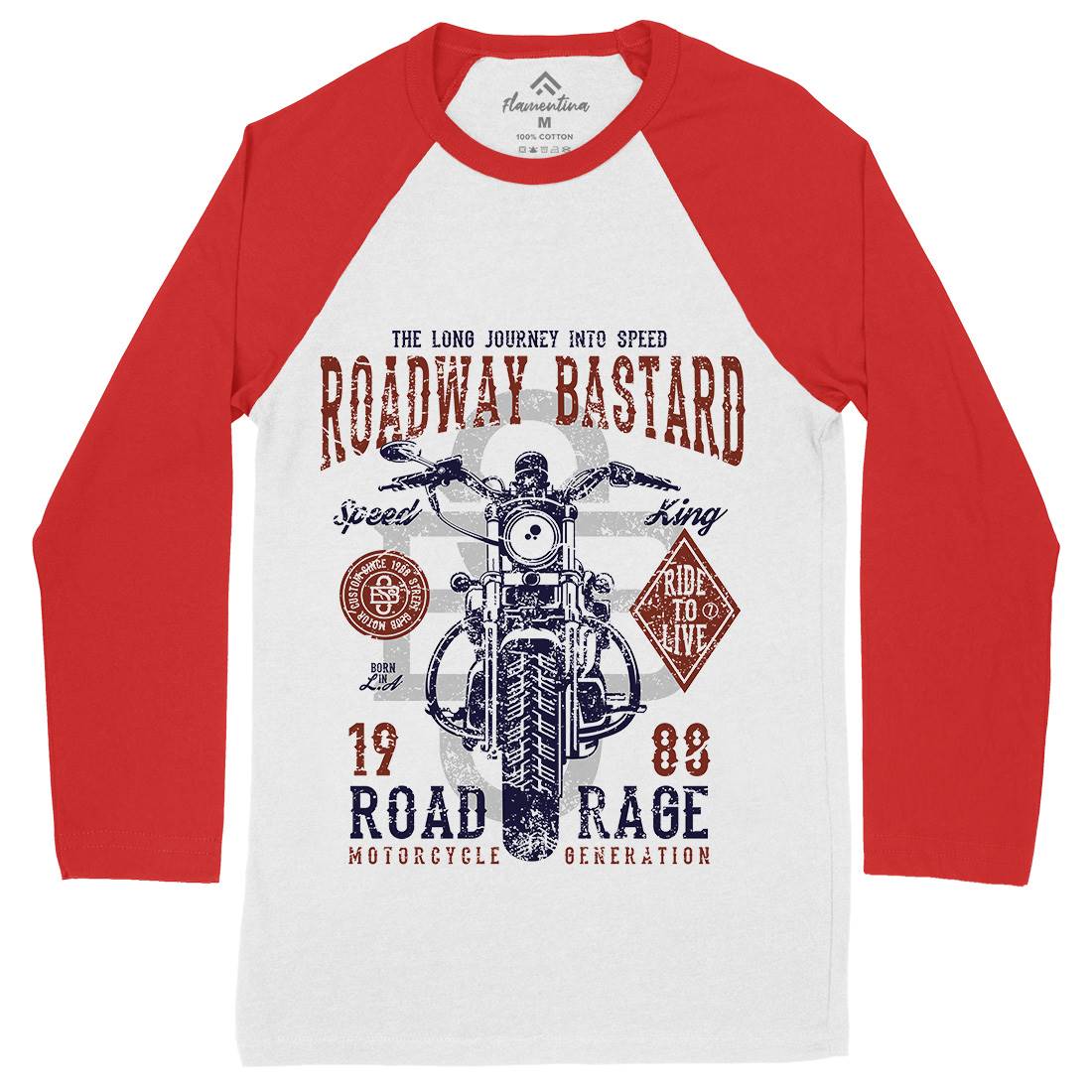 Roadway Bastard Mens Long Sleeve Baseball T-Shirt Motorcycles A123