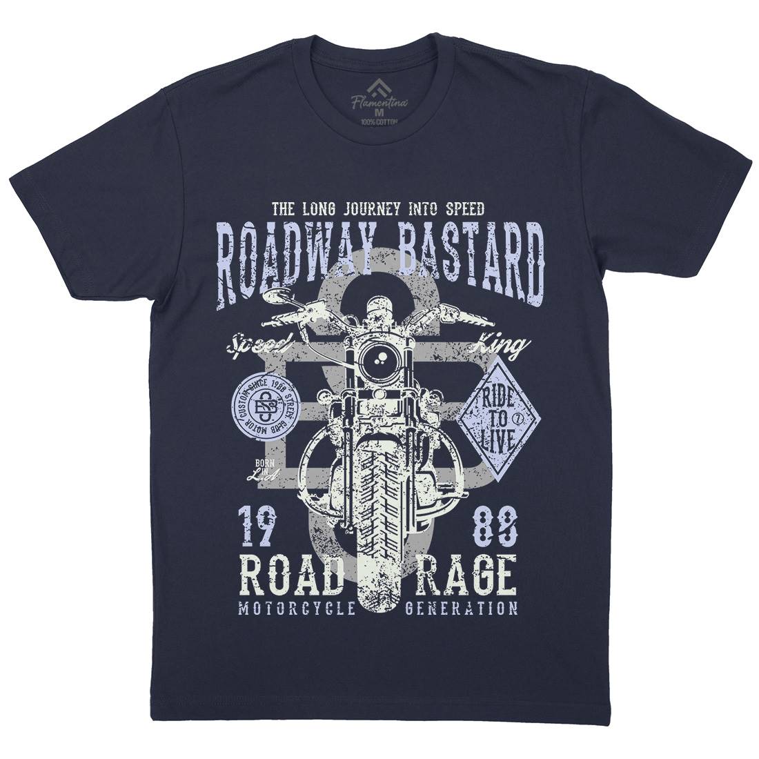 Roadway Bastard Mens Organic Crew Neck T-Shirt Motorcycles A123