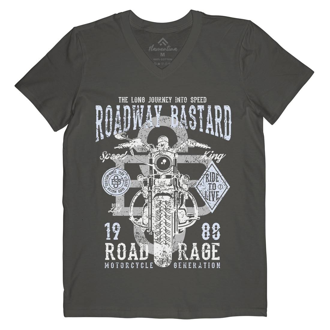 Roadway Bastard Mens V-Neck T-Shirt Motorcycles A123