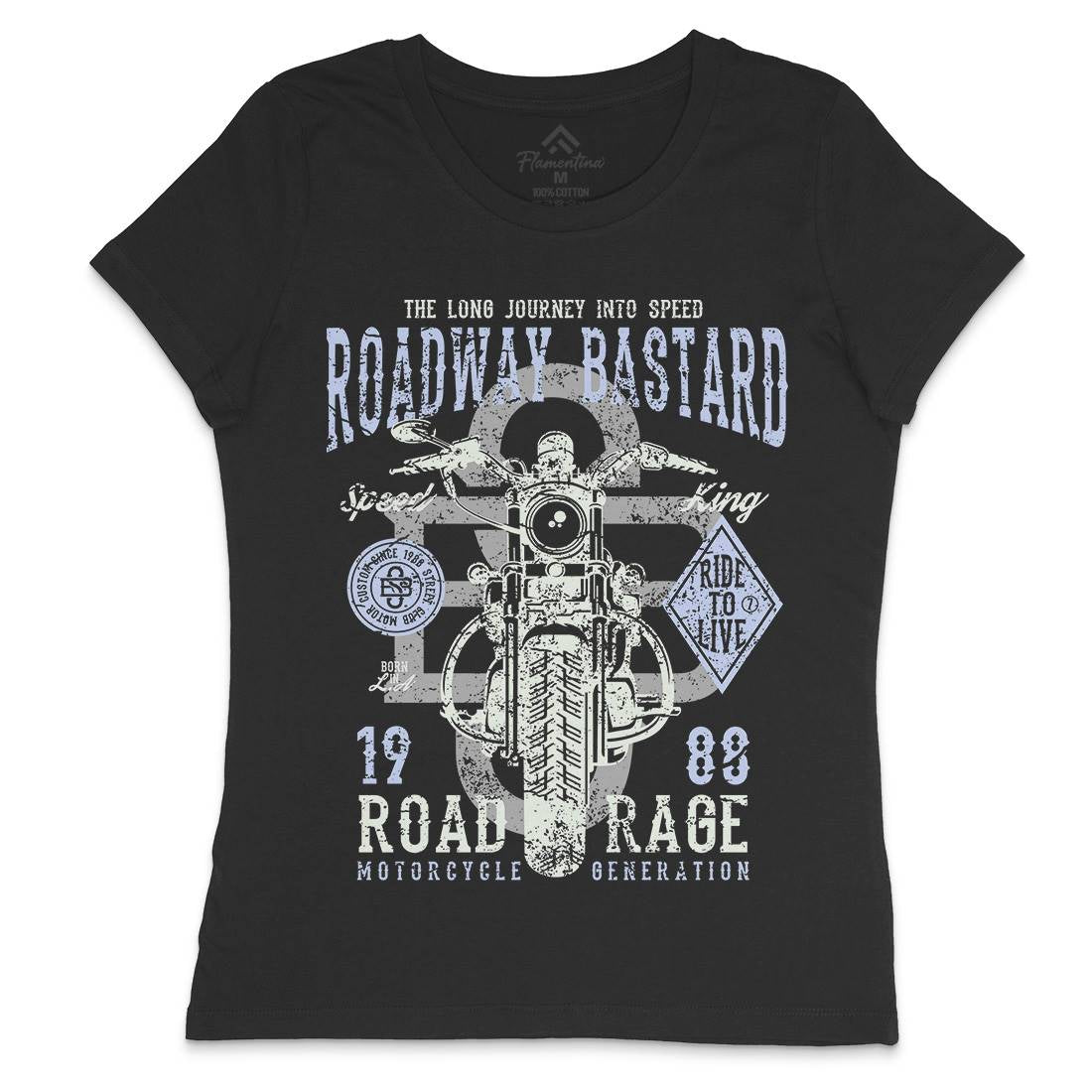 Roadway Bastard Womens Crew Neck T-Shirt Motorcycles A123