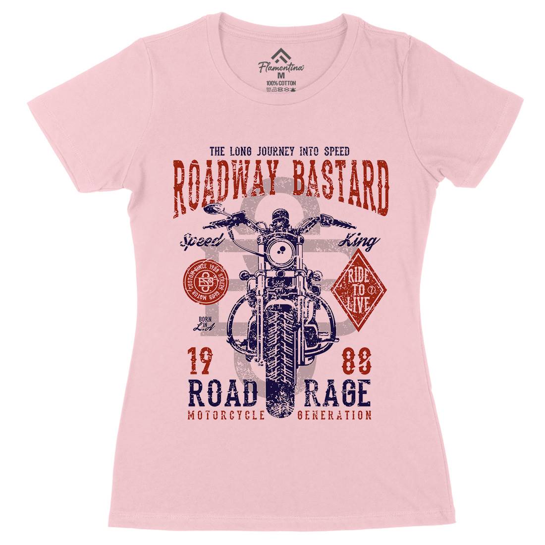Roadway Bastard Womens Organic Crew Neck T-Shirt Motorcycles A123