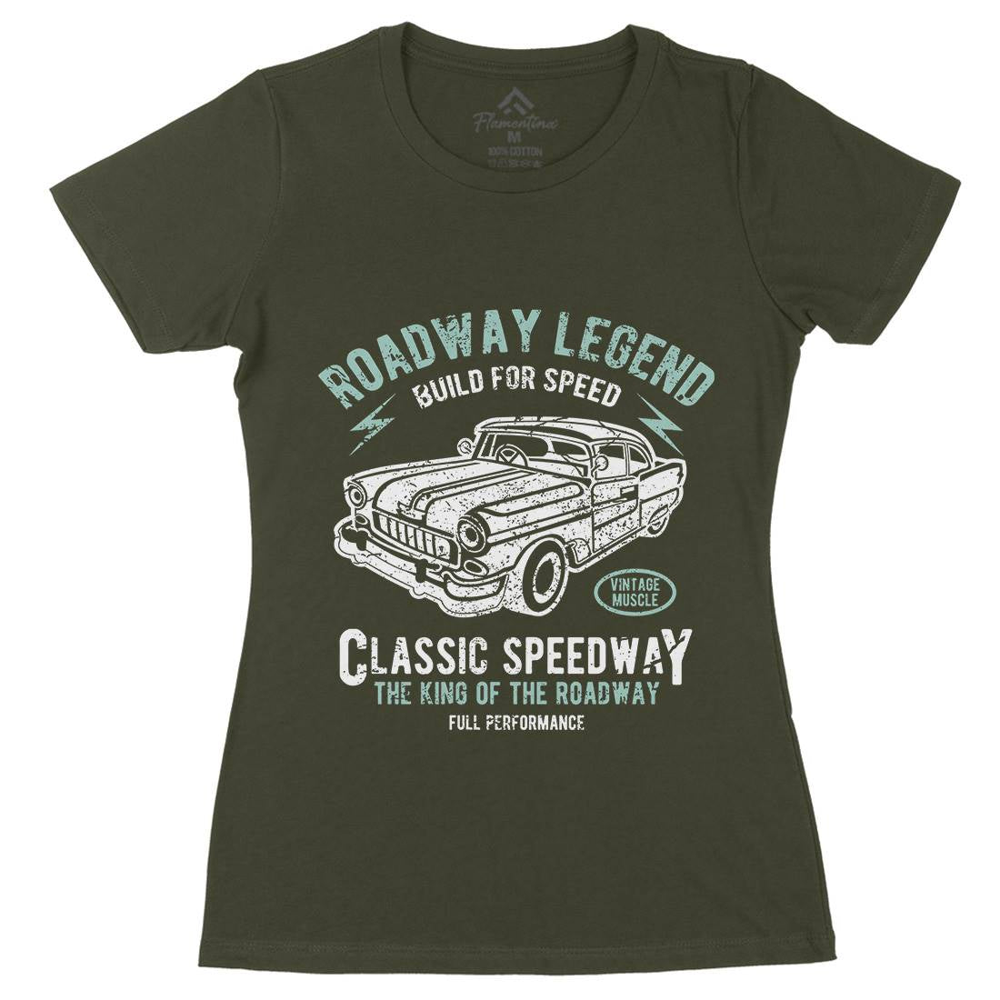Roadway Legend Womens Organic Crew Neck T-Shirt Cars A124