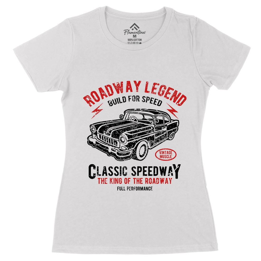 Roadway Legend Womens Organic Crew Neck T-Shirt Cars A124