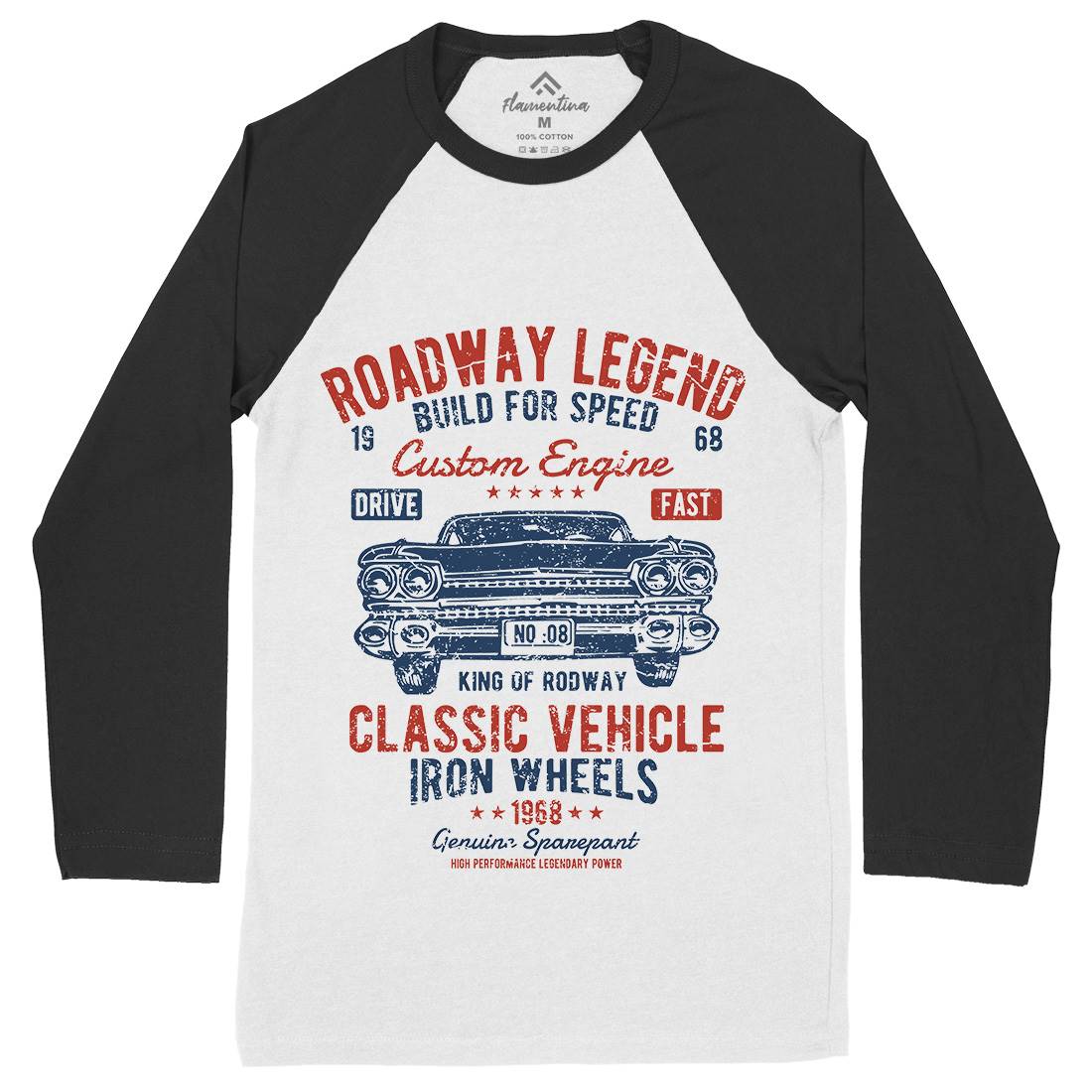 Roadway Legend Mens Long Sleeve Baseball T-Shirt Cars A125