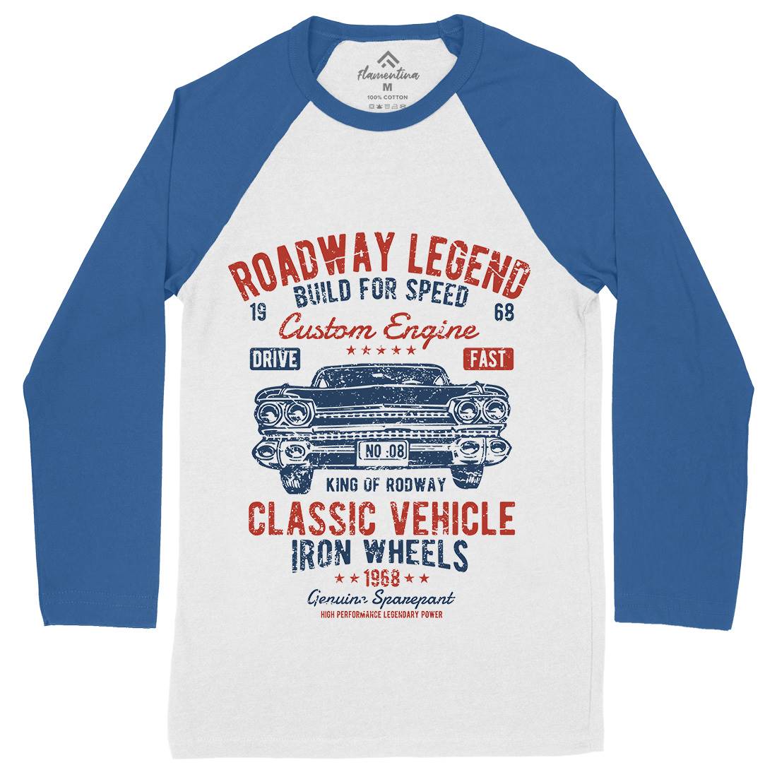 Roadway Legend Mens Long Sleeve Baseball T-Shirt Cars A125