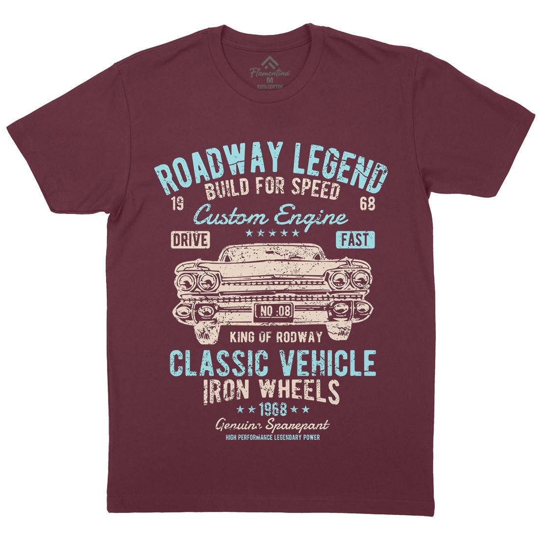 Roadway Legend Mens Organic Crew Neck T-Shirt Cars A125